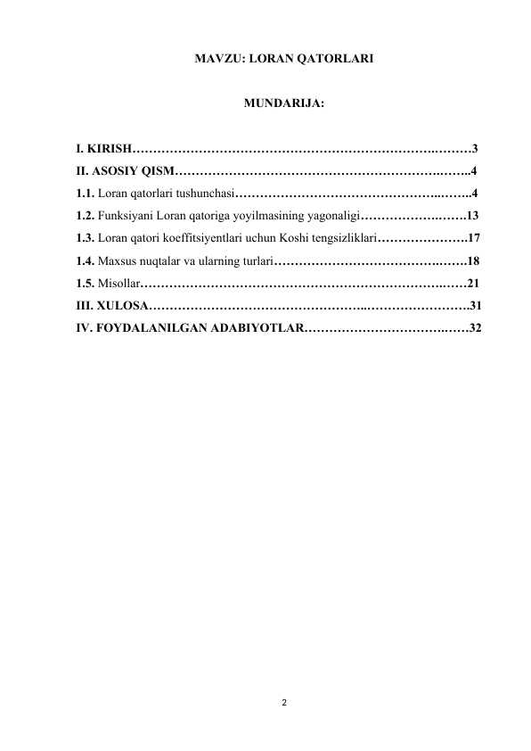 LORAN QATORLARI kurs ishi. Misollar bilan