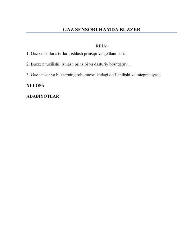GAZ SENSORI HAMDA BUZZER