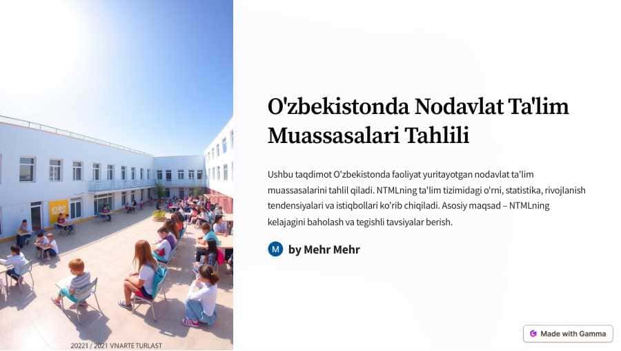 O'zbekistonda Nodavlat Ta'lim Muassasalari Tahlili