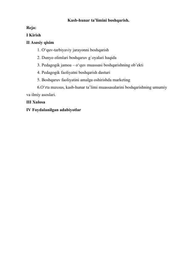 Kasb-hunar ta’limini boshqarish