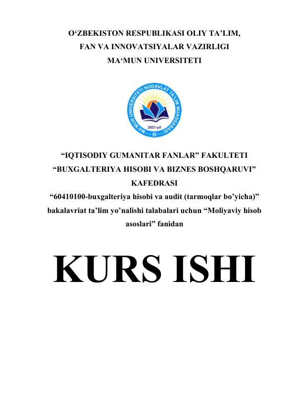 TOVAR-MODDIY ZAXIRALAR INVENTARIZATSIYASINI TASHKIL ETISH VA HISOBI