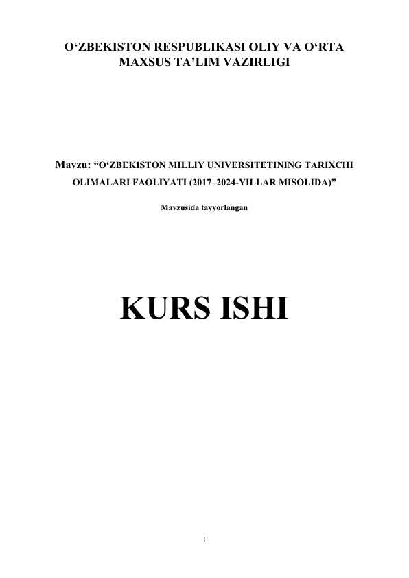 O‘ZBEKISTON MILLIY UNIVERSITETINING TARIXCHI OLIMALARI FAOLIYATI
