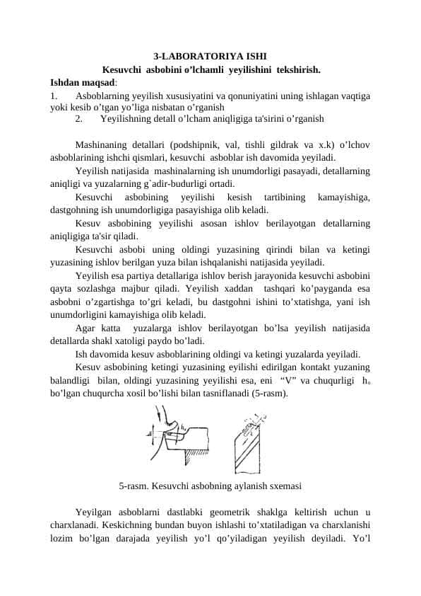 Kesuvchi asbobini o’lchamli yeyilishini tekshirish.