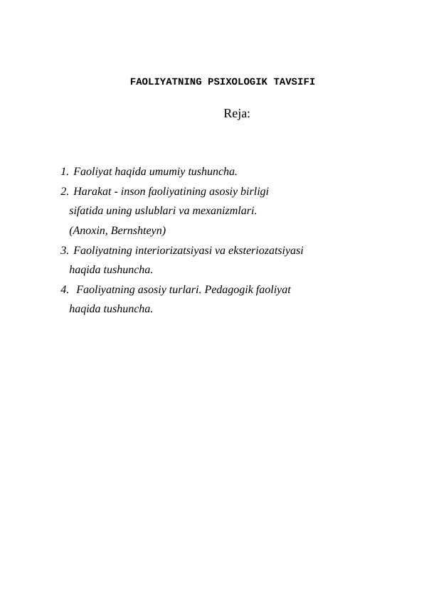 FAOLIYATNING PSIXOLOGIK TAVSIFI