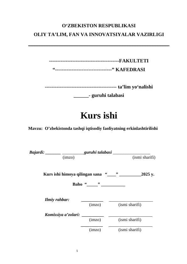 O’zbekistonda tashqi iqtisodiy faoliyatning erkinlashtirilishi