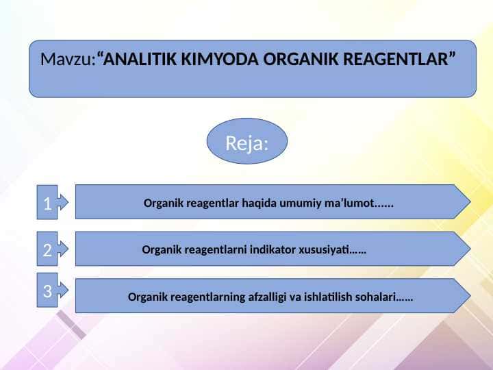 ANALITIK KIMYODA ORGANIK REAGENTLAR