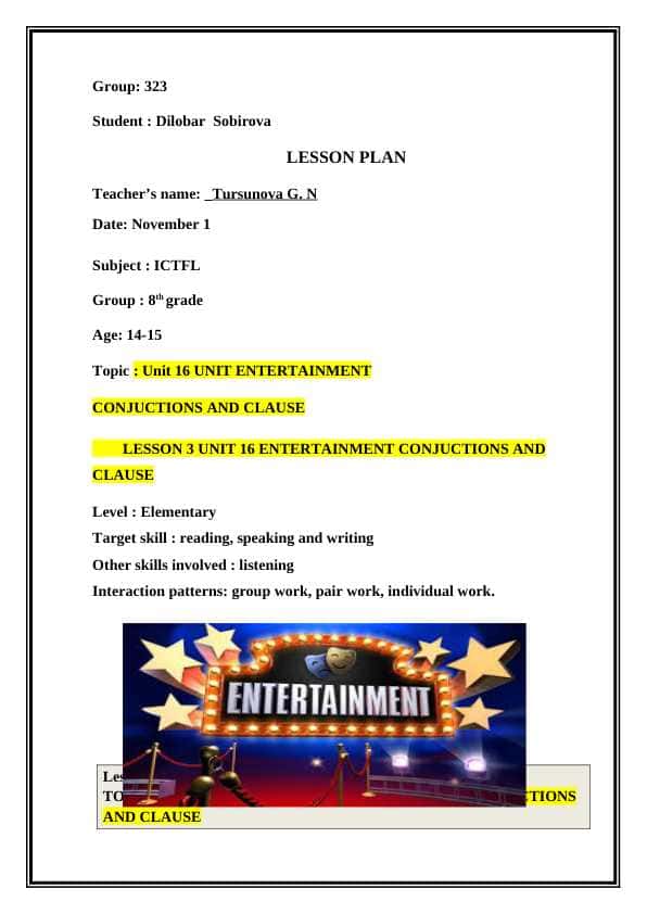 ENTERTAINMENT CONJUCTIONS AND CLAUSE