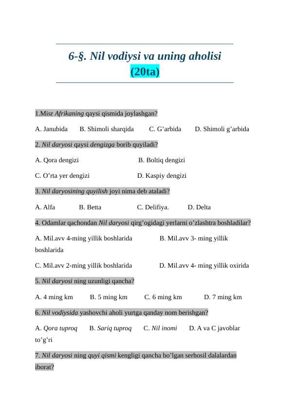 6-sinf tarix fanidan testlar javoblari bilan