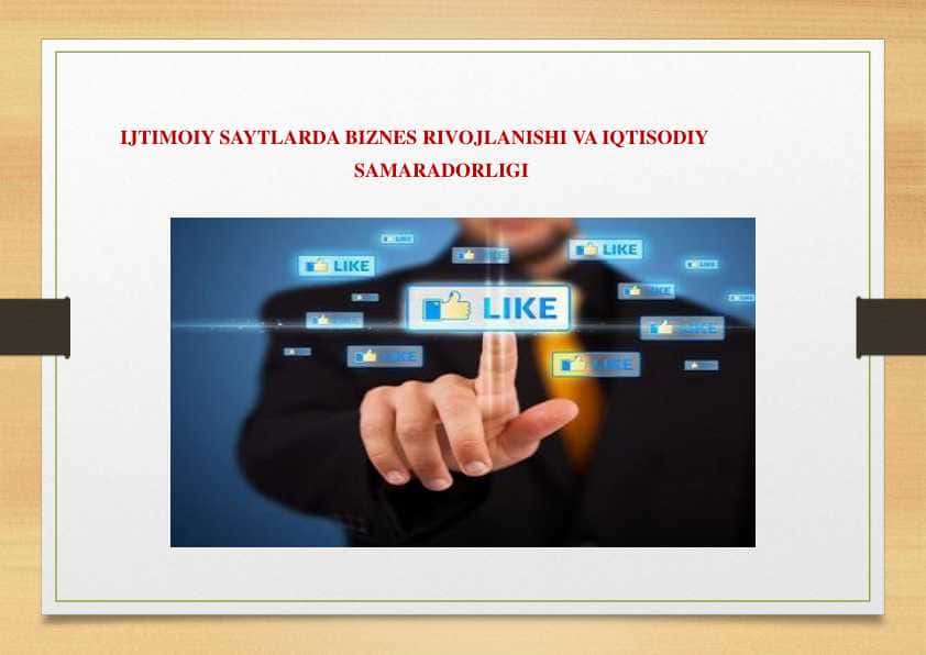 ijtimoiy saytlarda biznes rivojlanishi va iqtisodiy samaradorligi