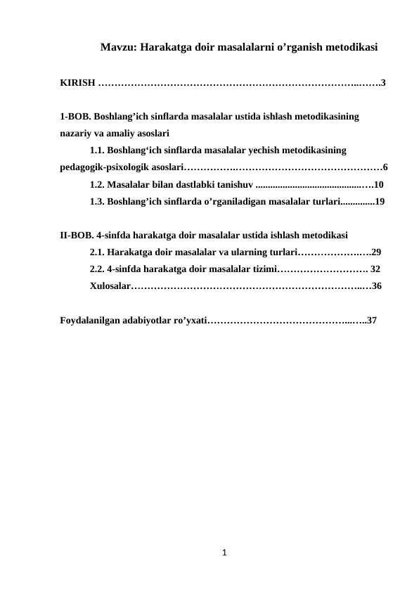 Harakatga doir masalalarni o’rganish metodikasi