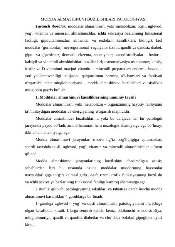 MODDA ALMASHINUVI BUZILISHLARI PATOLOGIYASI
