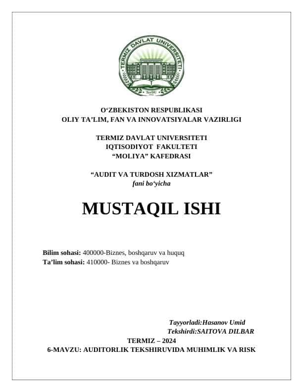 Auditorlik tekshiruvida muhimlik va risk