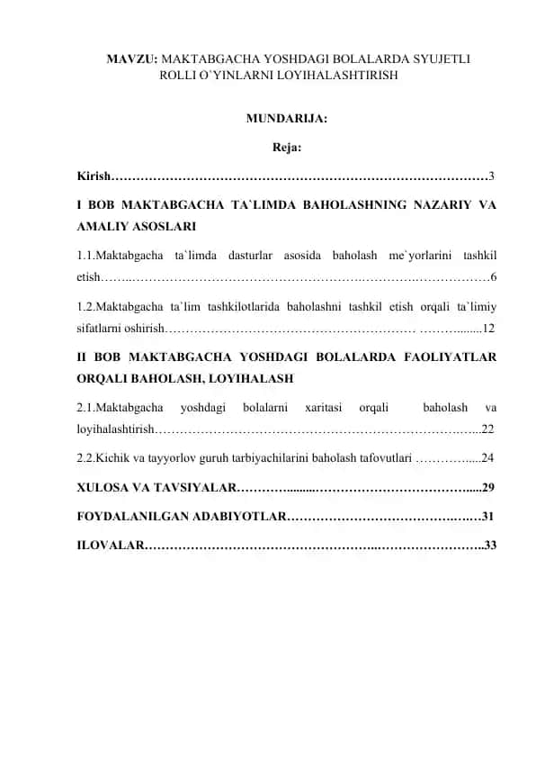 Maktabgacha Yoshdagi Bolalarda Syujetli Rolli O'yinlarni Loyihalashtirish