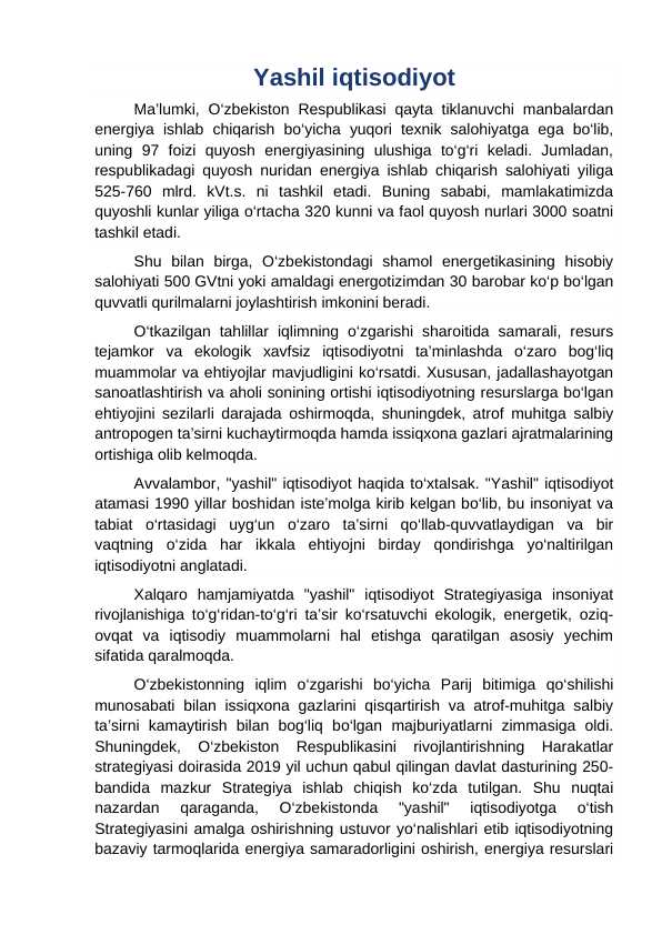 Yashil iqtisodiyot