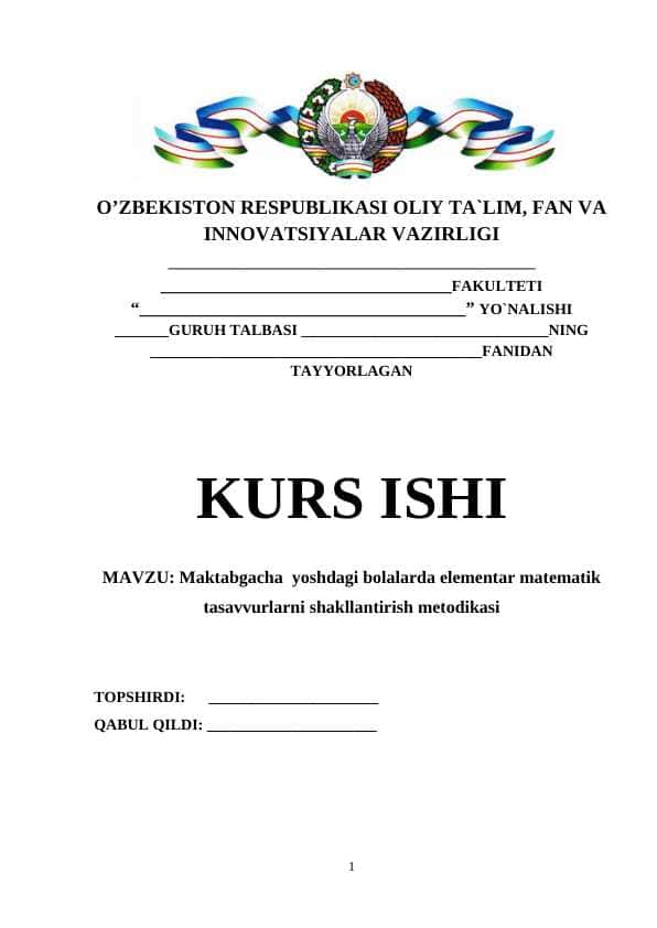 Maktabgacha yoshdagi bolalarda elementar matematik tasavvurlarni shakllantirish metodikasi