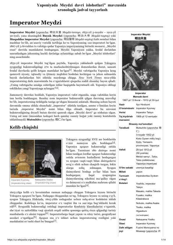 Yaponiyada Meydzi davri islohotlari” mavzusida xronologik 24