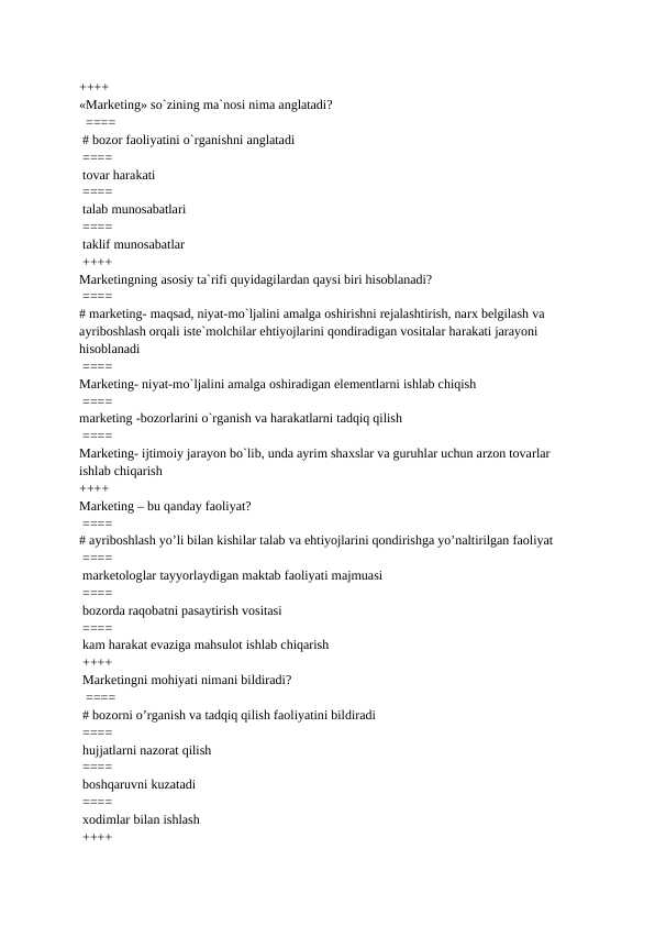 Marketing 500 ta test javobi bilan