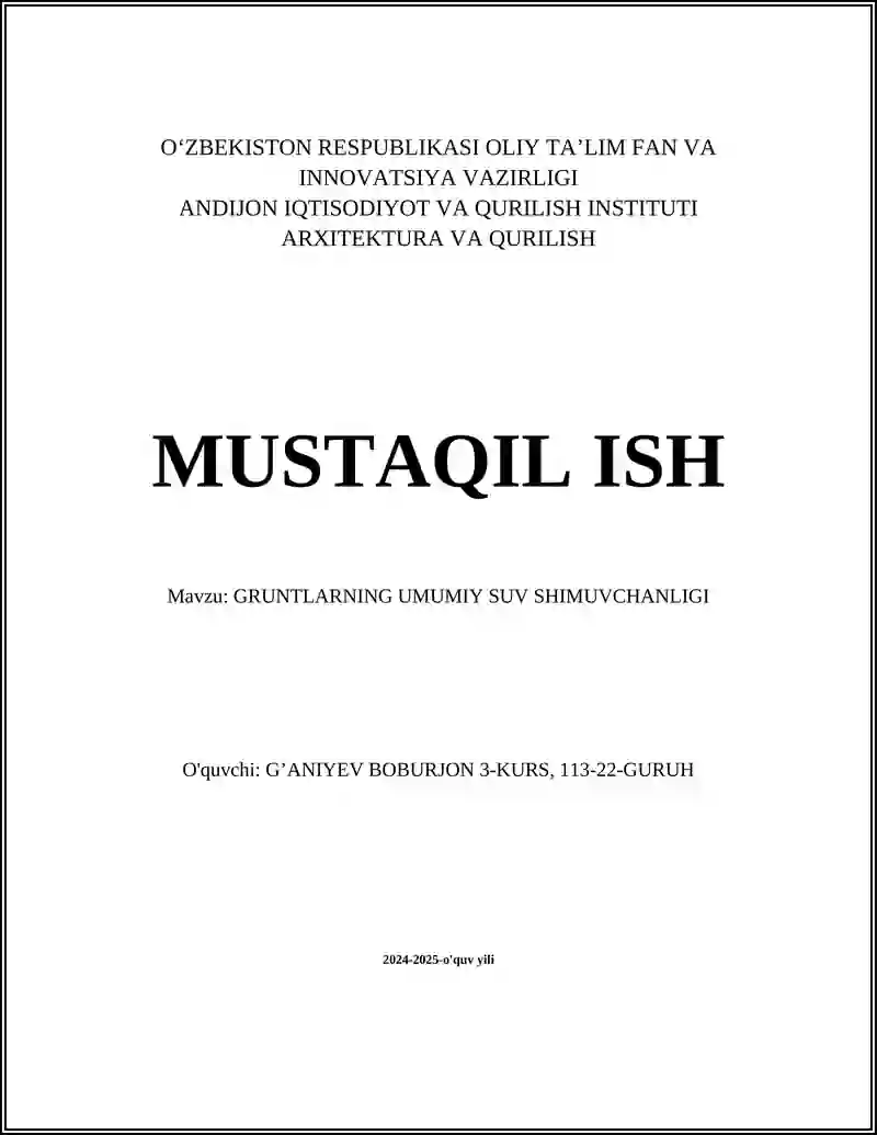 GRUNTLARNING UMUMIY SUV SHIMUVCHANLIGI