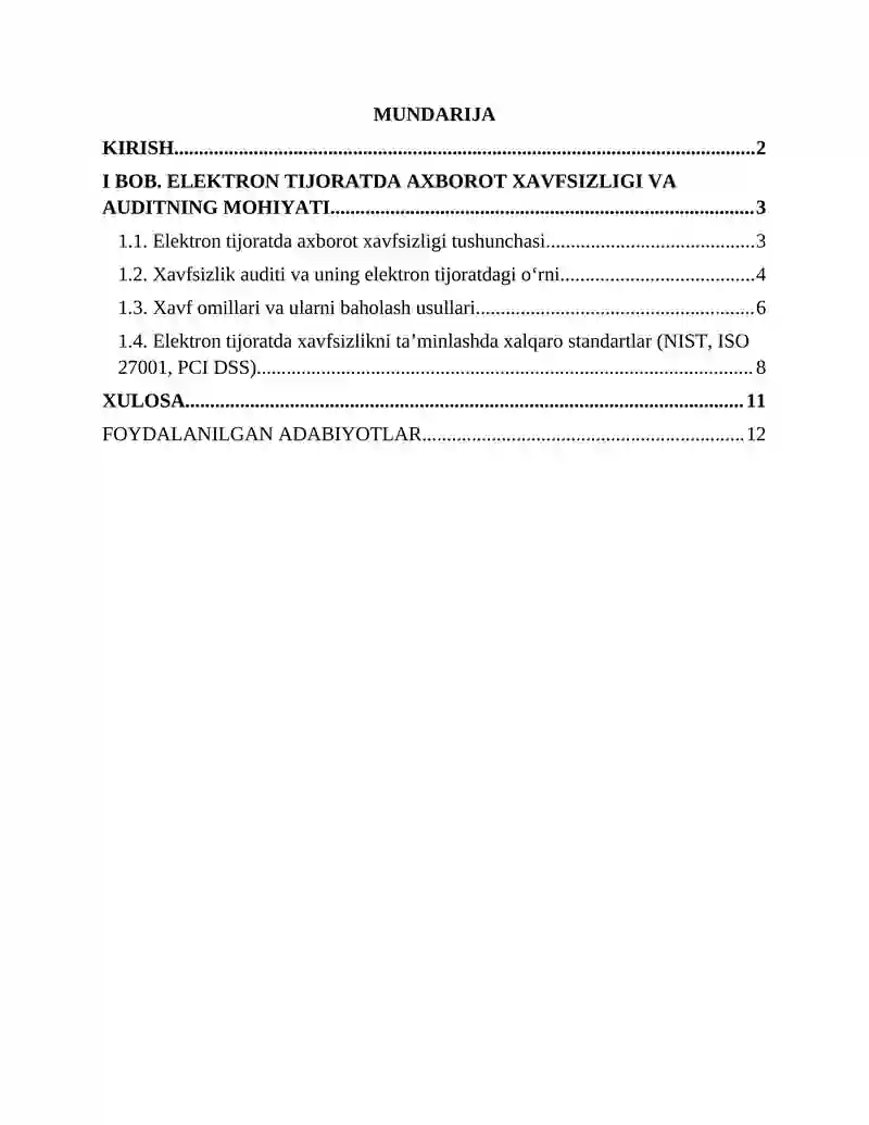 Elektron tijoratda axborot xavfsizligi va auditning mohiyati