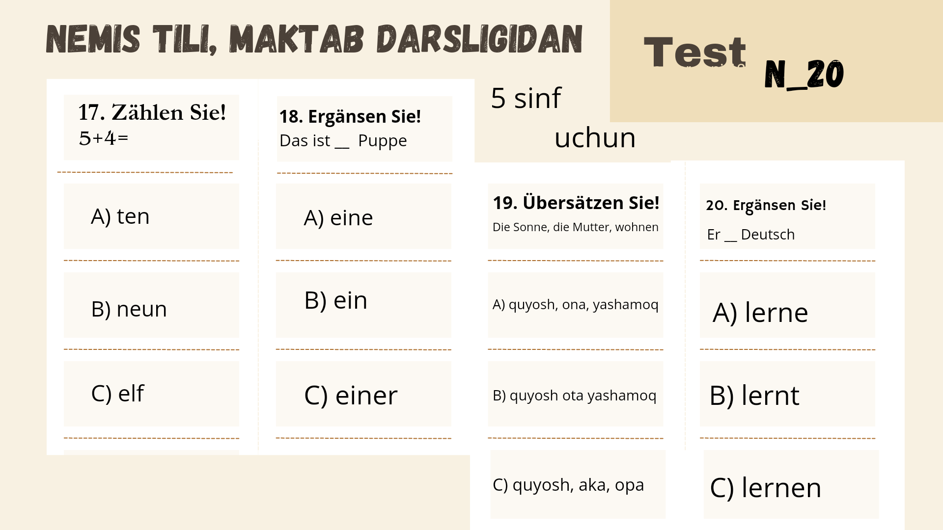Test. Nemis tili 5 sinf darsligidan