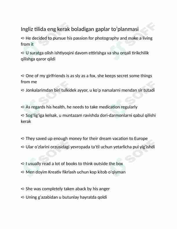 Ingliz tilida eng kerak bòladigan gaplar