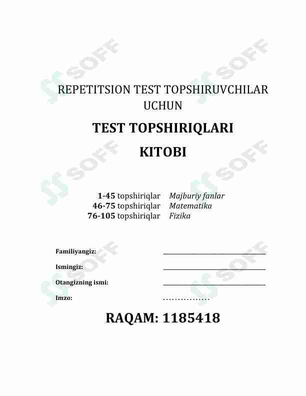 Majburiy fanlardan blok test Tushish EHTIMOLI BOR