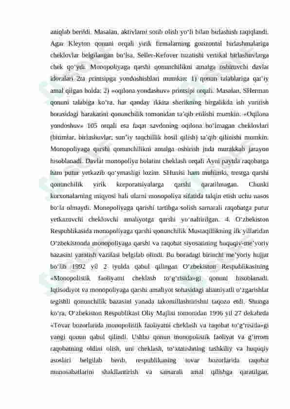 ZAMONAVIY BOZOR SHAROITIDA OLIGOPOLIYANING O`RNI