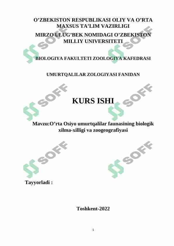 O'rta Osiyo umurtqalilar faunasining biologik xilma-xilligi