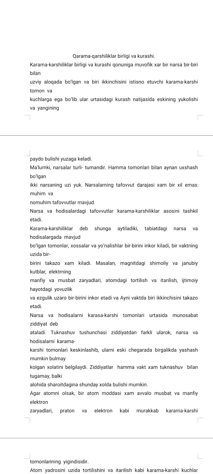 Qarama-qarshiliklar birligi va kurashi