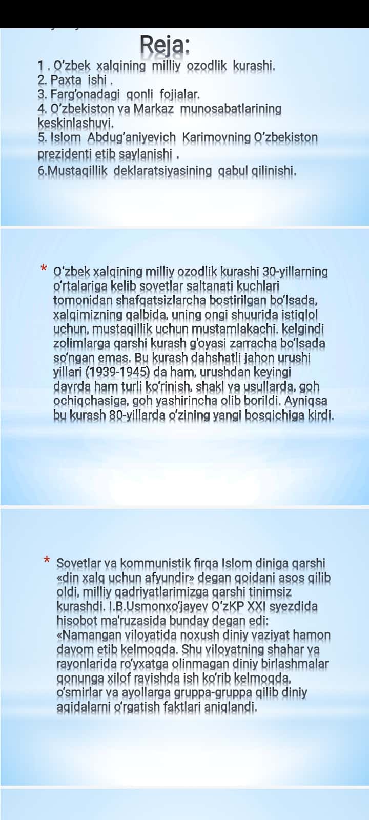 Mustaqillikka erishish arafasida O’zbekistondagi ijtimoiy-siyosiy jarayonlar