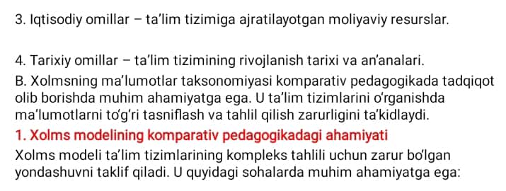 Kompravistik pedagogikada tadqiqotlar tipologiyasi B.Xolmsning ma’lumotlar taksonomiyasi