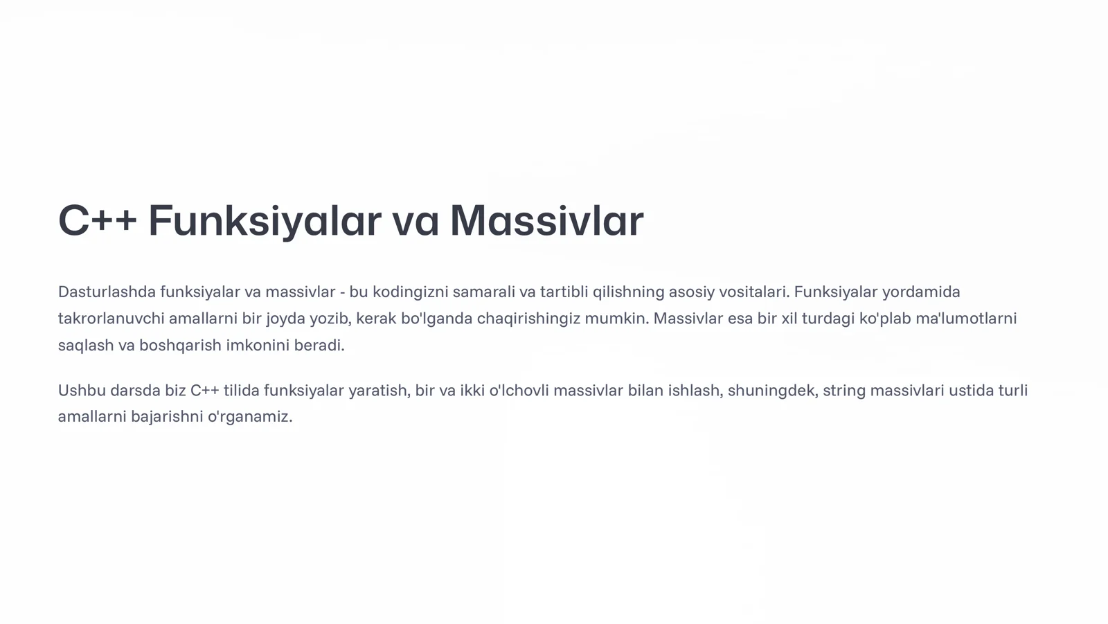 C- Funksiyalar va Massivlar