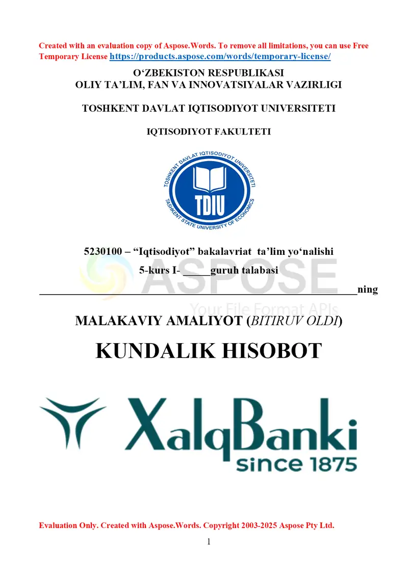 xalq banki hisobot Xalq banki amaliyot hisobot xalq banki malakaviy amaliyot xalq banki praktika