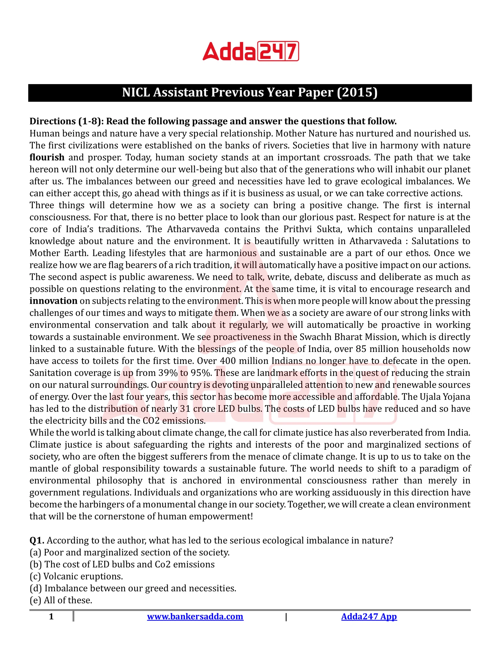 NICL Assistant Previous Year Paper (2015)