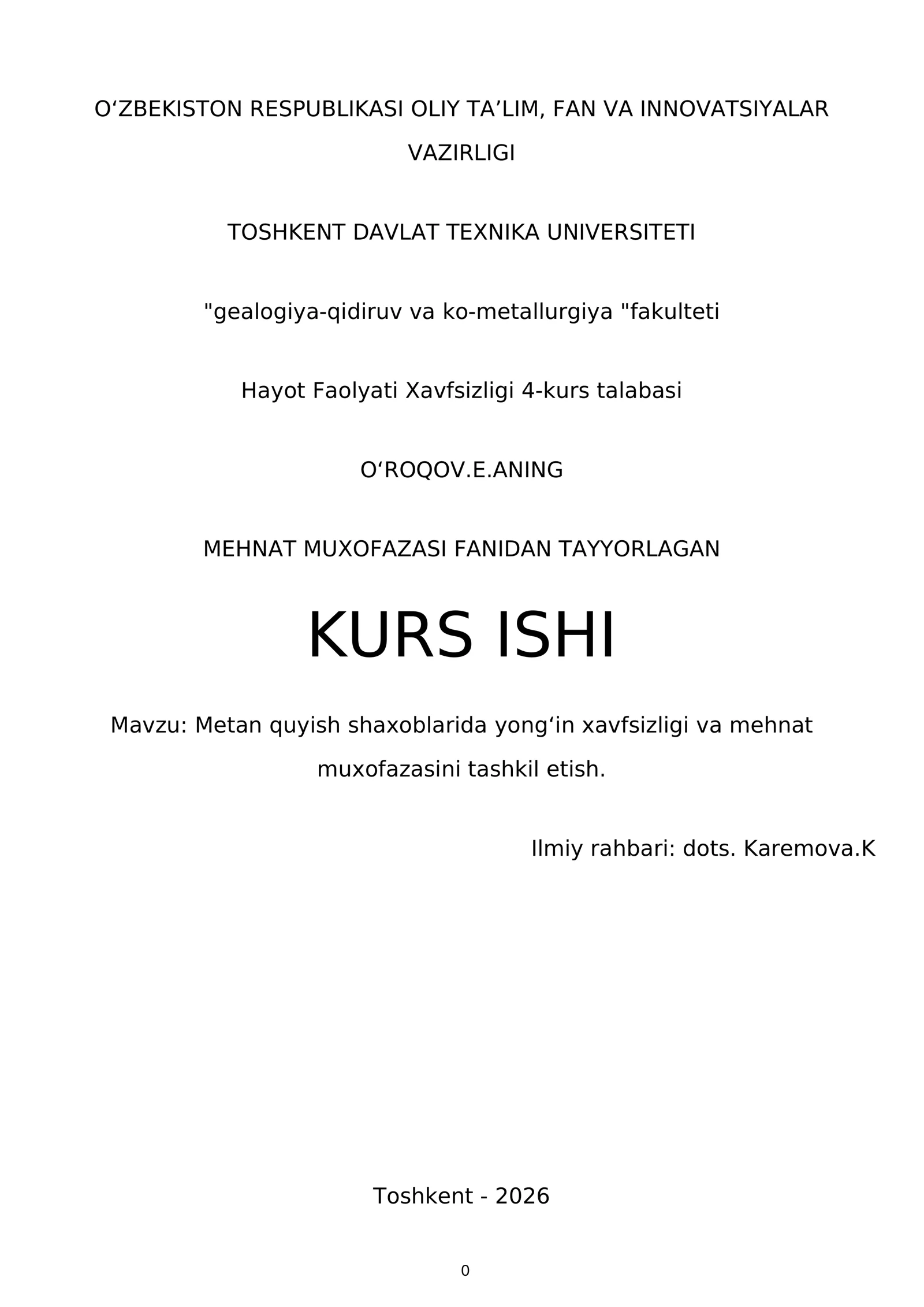 MEHNAT MUXOFAZASI FANIDAN TAYYORLAGAN KURS ISHI