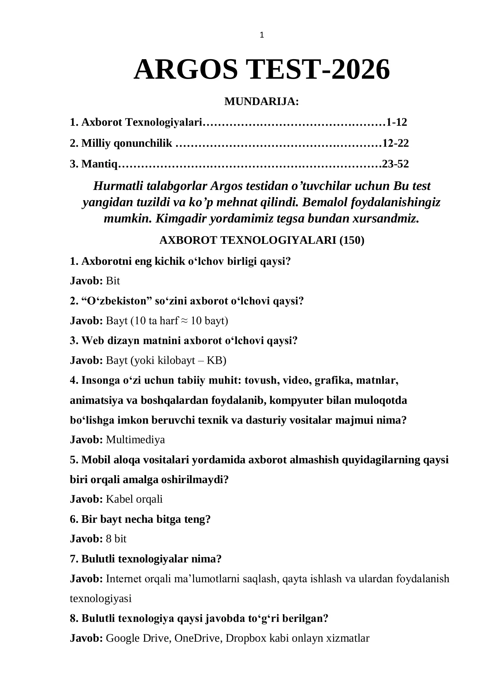 ARGOS TEST-2026 yil