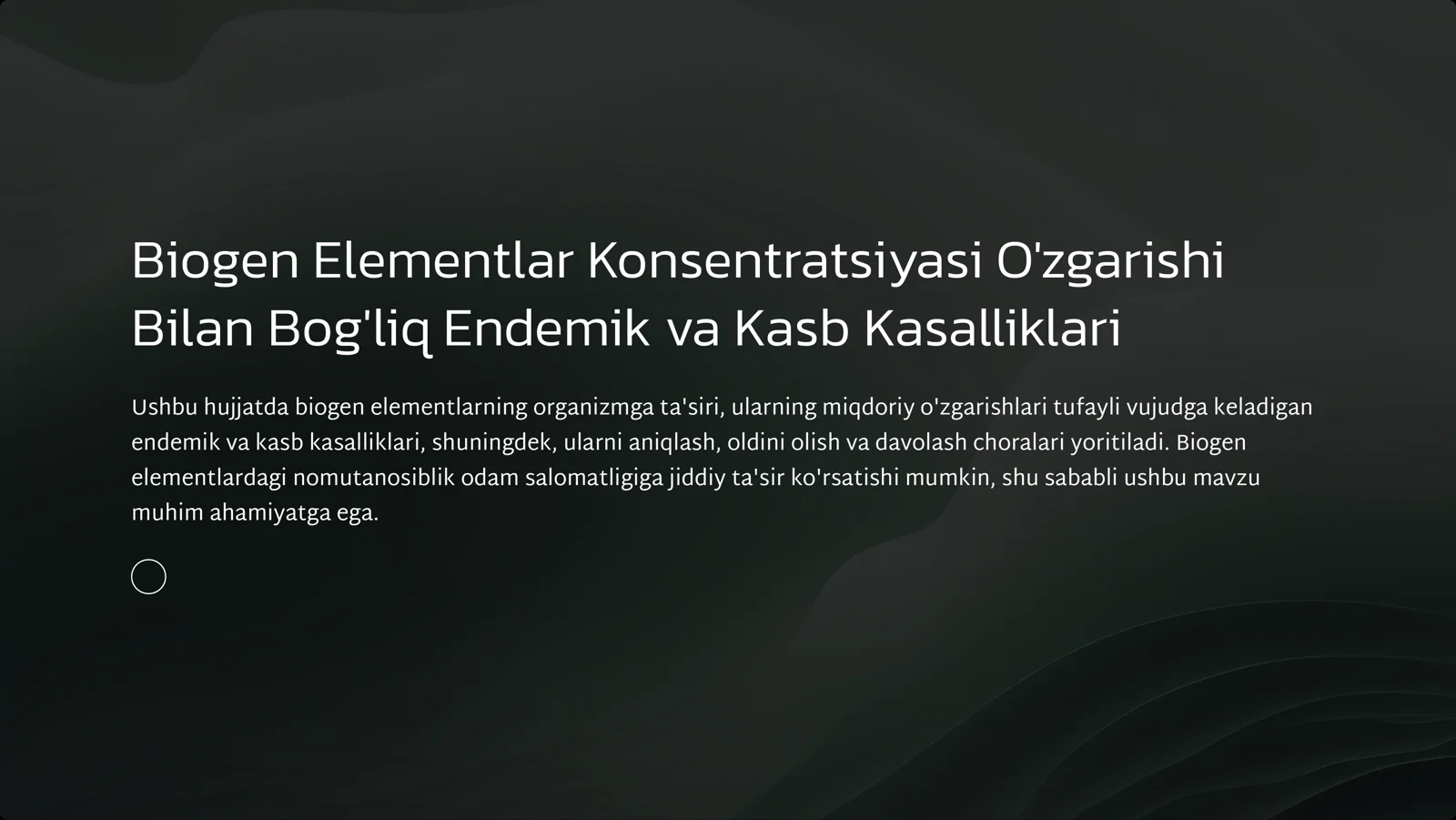 Biogen Elementlar Konsentratsiyasi O'zgarishi Bilan Bog'liq Endemik va Kasb Kasalliklari
