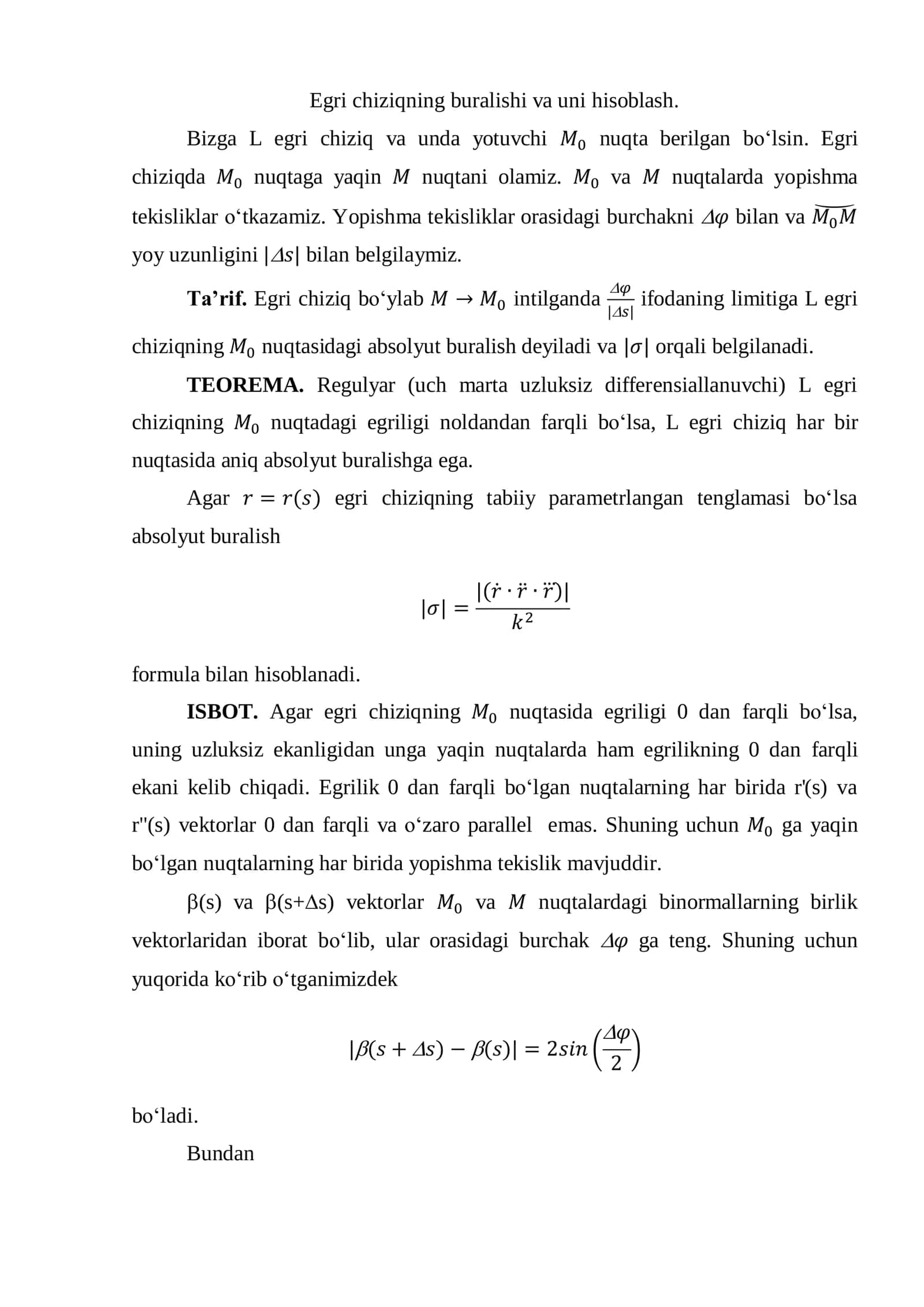 Egri chiziqning buralishi