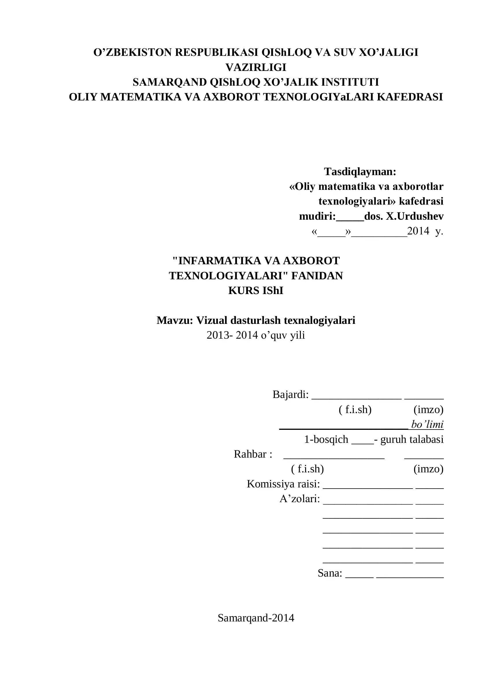 Vizual dasturlash texnalogiyalari