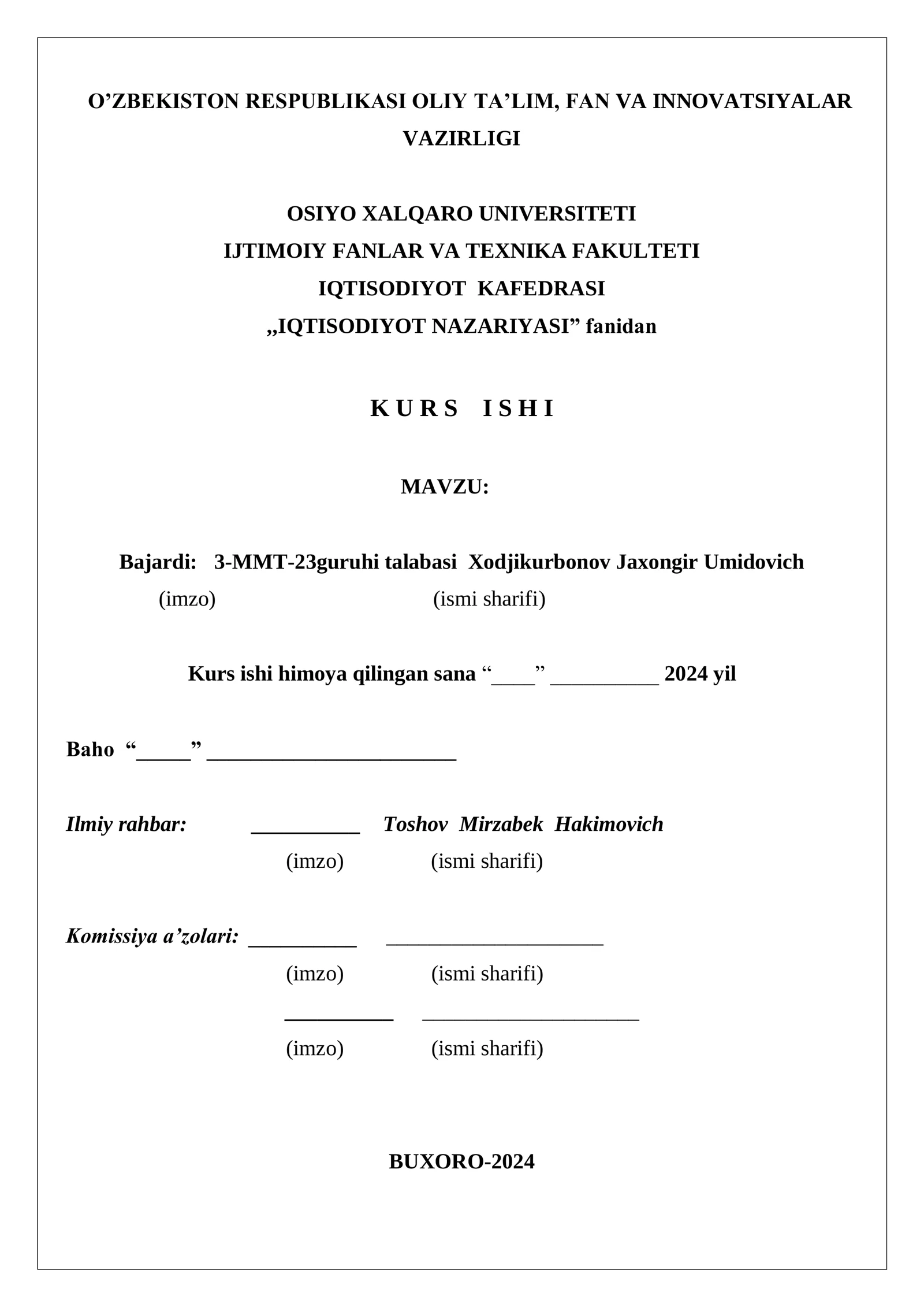 Davlat moliyaviy siyosati mavzusida kurs ishi
