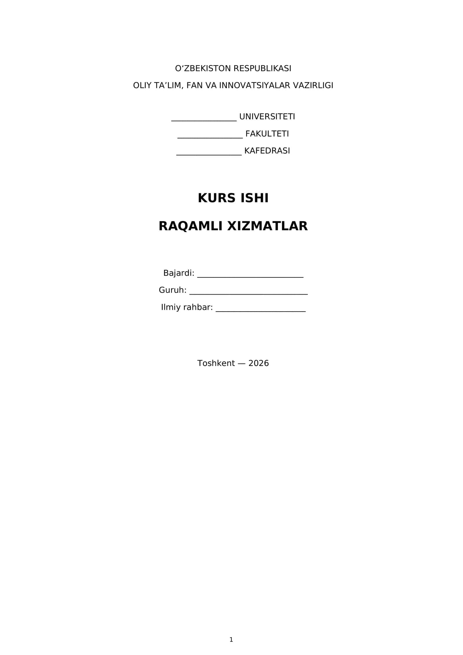 Raqamli Xizmatlar Kurs Ishi