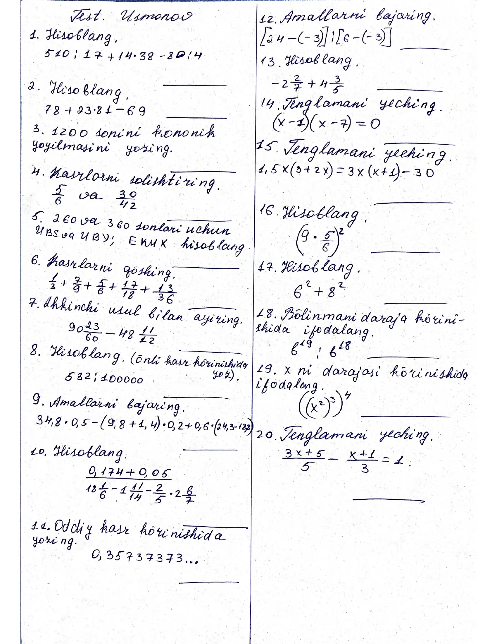 matematika test