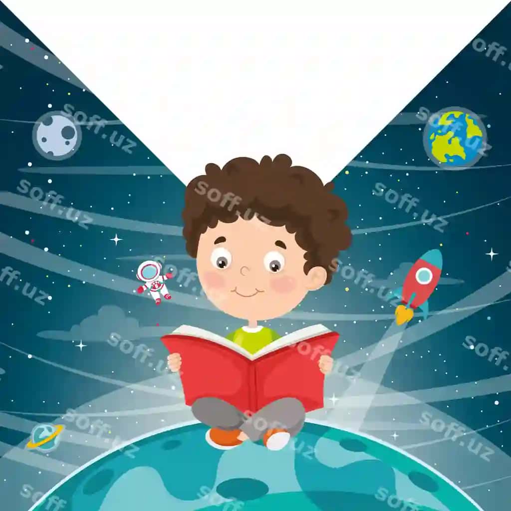 Bola kitob o'qiyotgan vektor tasviri | Vector illustration kid reading book