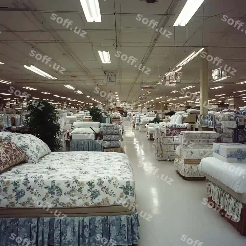 Katta do'konlar yotoq jihozlari bo'limi linzhe matritsalar yotoq xonasi uchun mebel | Department stores bedding section with linens mattresses bedroom furniture