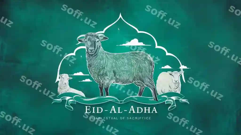 Yashil fon qo'y va mosqalon bilan | Green background with sheep mosque it