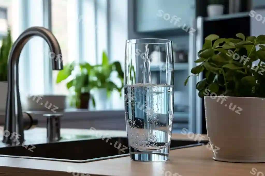 Oshpazlikdagi shisha stakan taptadan toza suv bilan to'ldirilgan | Water source kitchen glass cup filled from tap with clean water