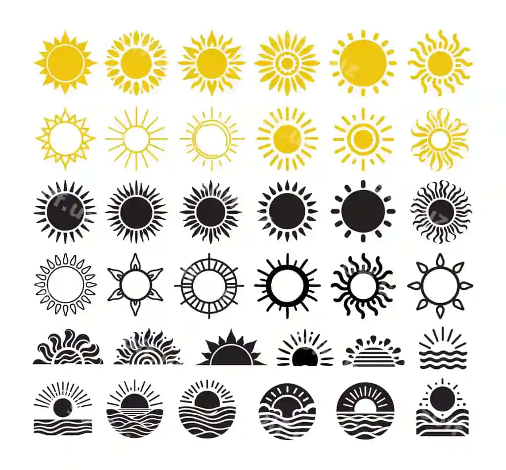 Quyosh vektor ikon to'plami quyosh dizayni | Sun vector icon set sun design