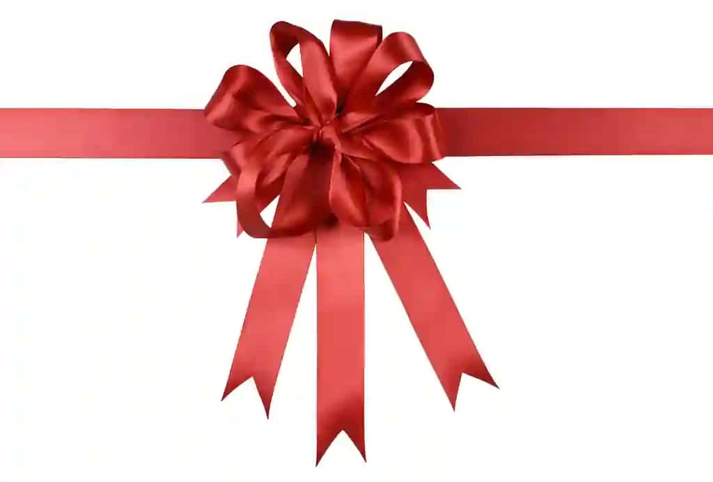 Izolyatsiya qilingan oq fonda qizil sovg'a tasma kamon rozetasi | Red gift ribbon bow rosette isolated white background
