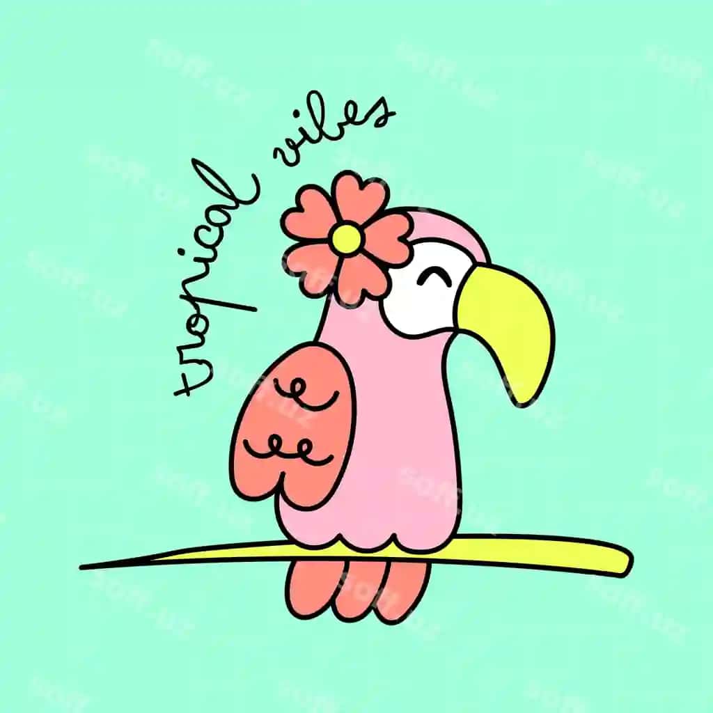 Tropik hissiyotlar matni pink tukan bilan | Tropical vibes text with pink toucan