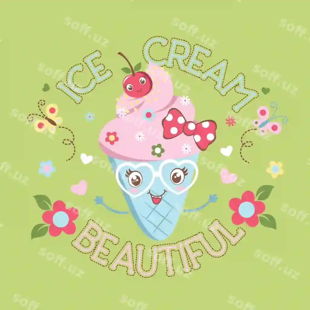 Go'zal muzlatma gul vektor illustratsiyalari bilan bezatilgan | Beautiful ice cream decorated with flower vector illustrations